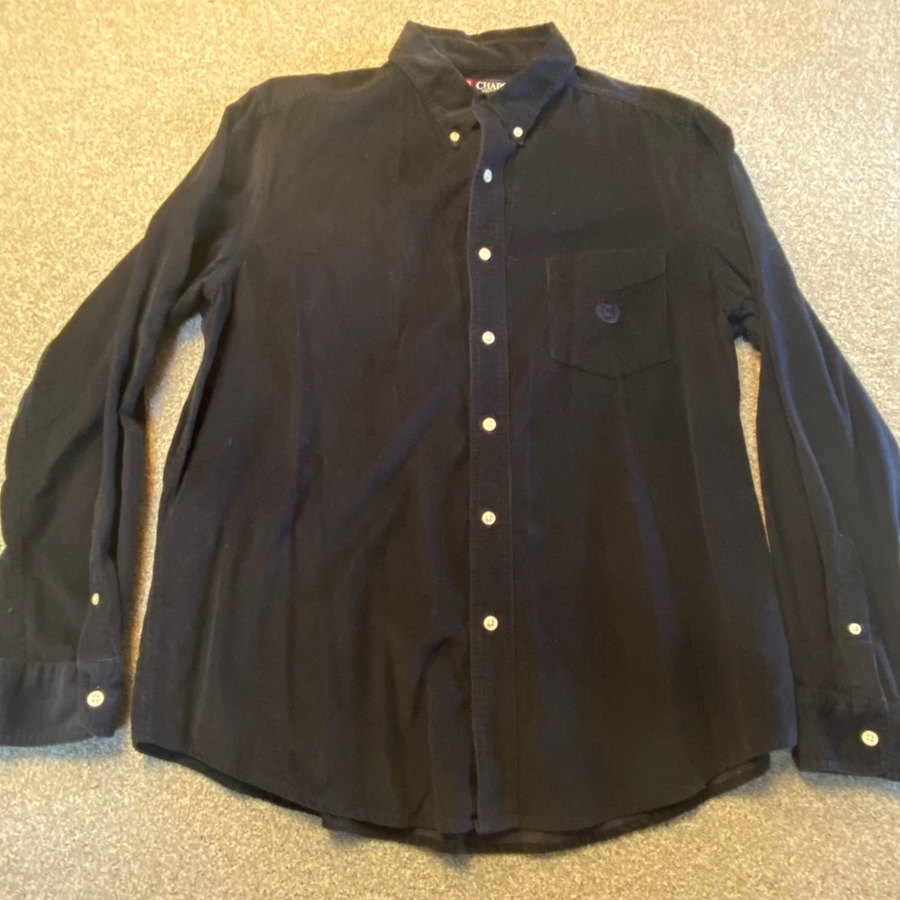 Chaps Mens Navy Blue Corduroy Button Down Shirt Long Sleeve Cotton Large L